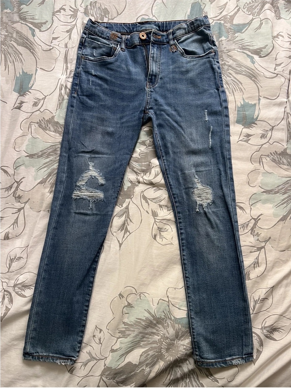 ZARA kids High Rise Ripped Skinny Jeans Medium Wash Blue, Size 11/12 - 152cm
